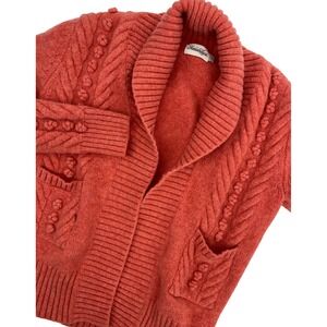 Icelandica Womens Small Coral Lambswool Cable Knit Bobble Shawl Cardigan Sweater